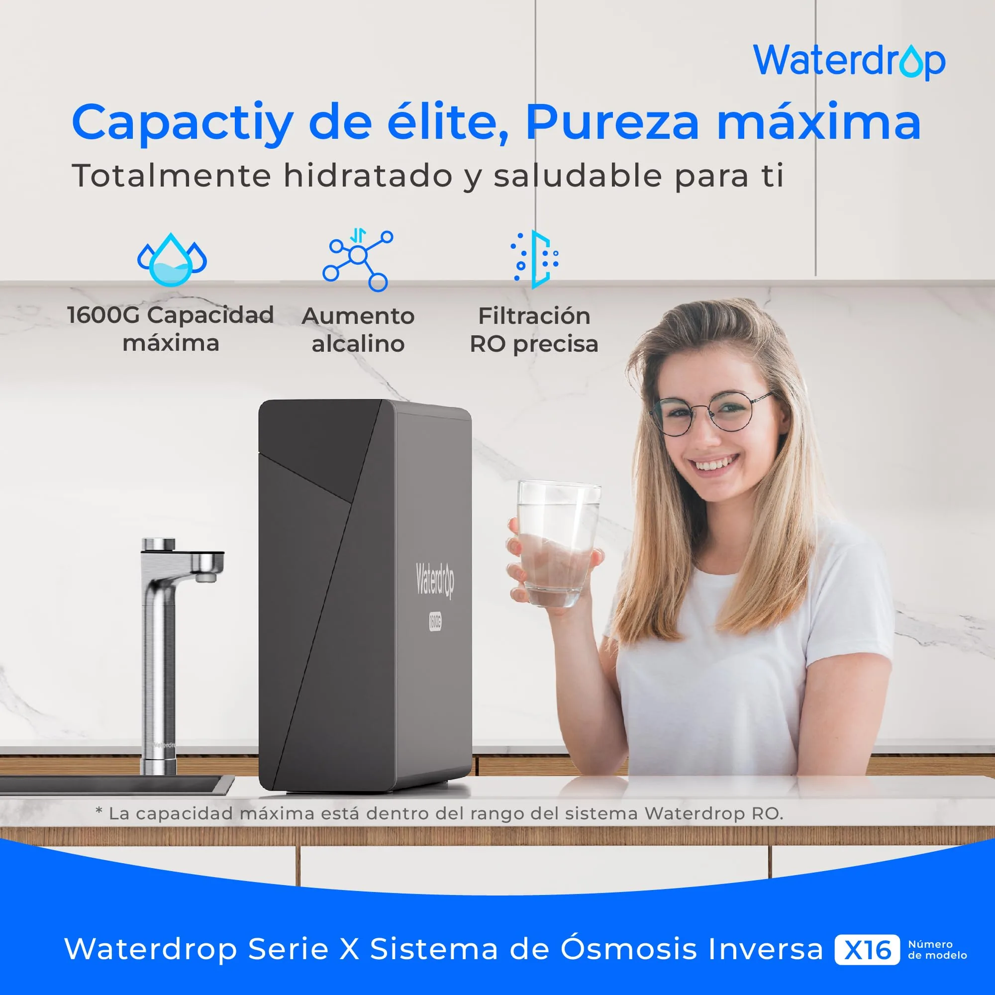 Vista 2 de Waterdrop X16 Sistema RO Alcalino con Minerales pH+, 11 Etapas